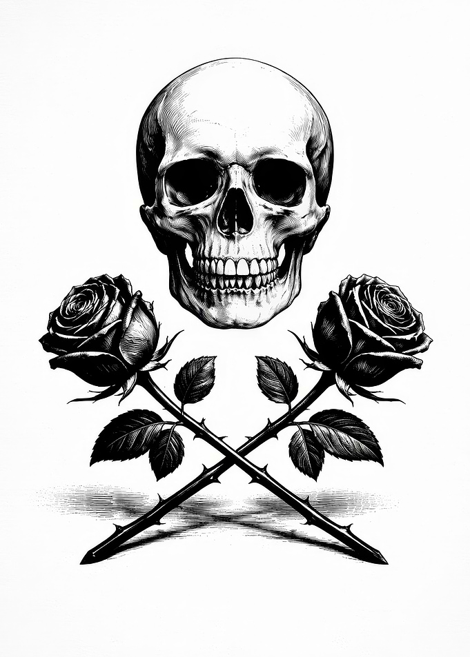 Skull and Roses Illustration