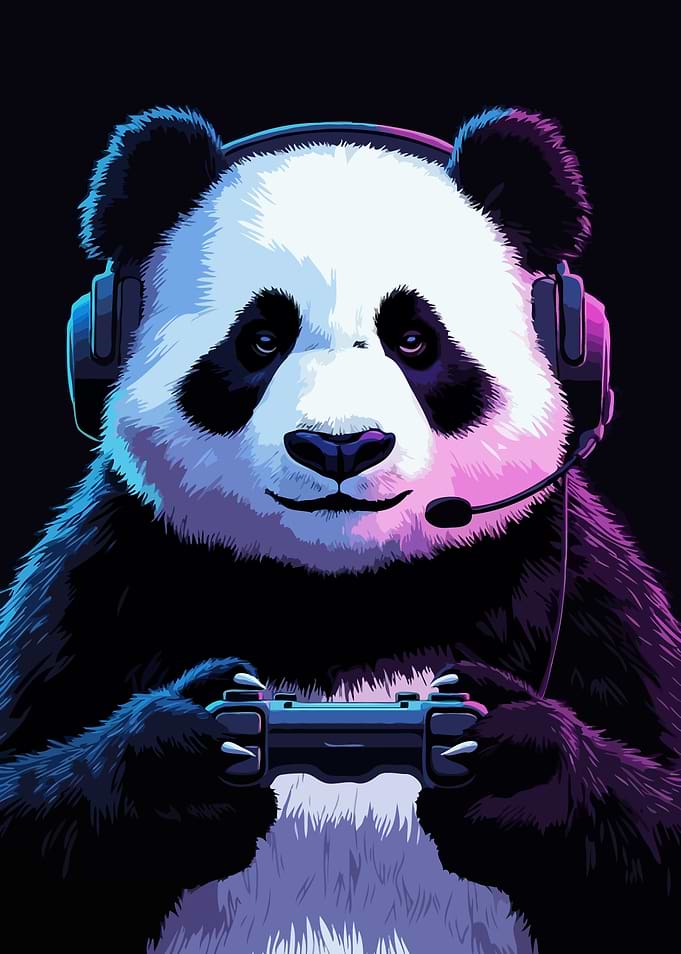 Gamer Panda Cyberpunk Art