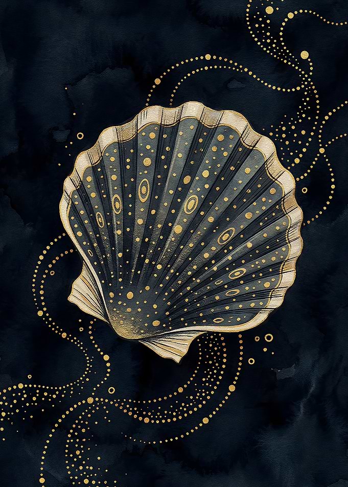 Golden Seashell on Dark Background