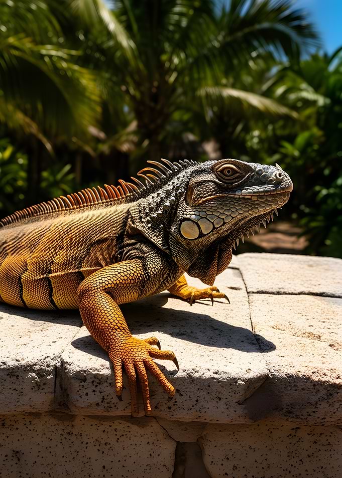 Close-up of an Iguana on a stone wall