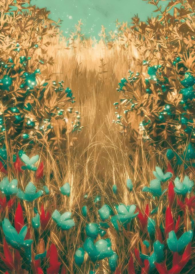 Enchanted Meadow with Teal Flowers