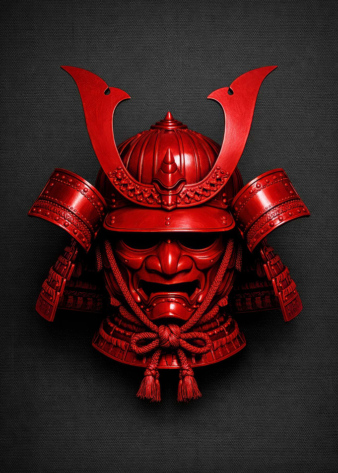 Red Samurai Helmet with Mask