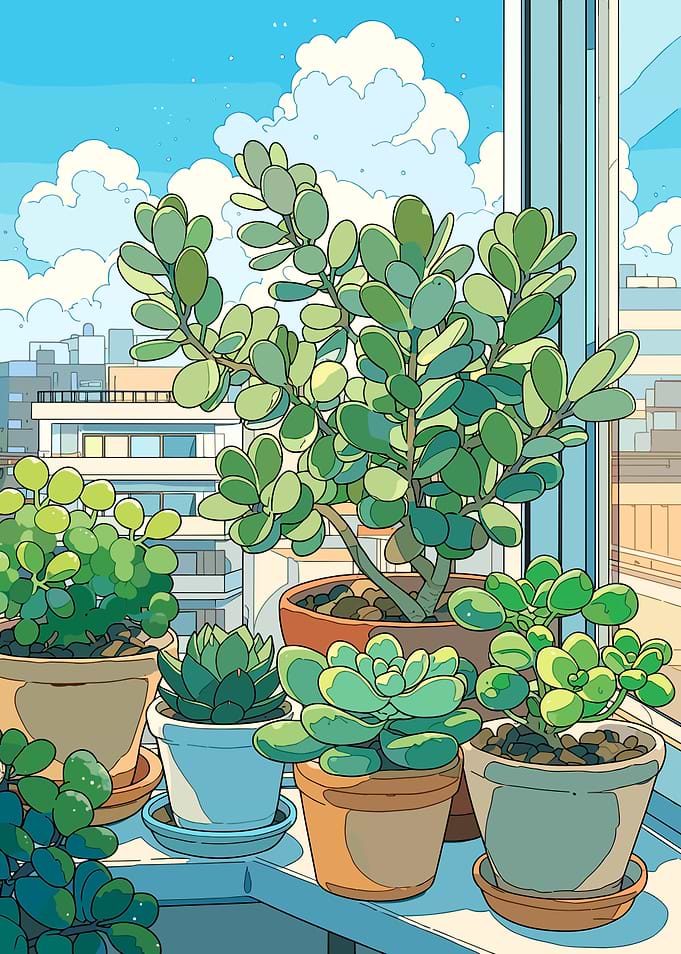 Potted Succulents on a Windowsill