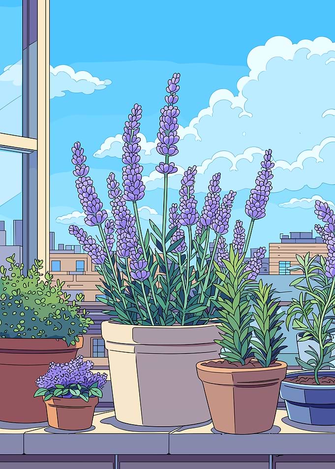 Balcony Garden with Lavender and City View