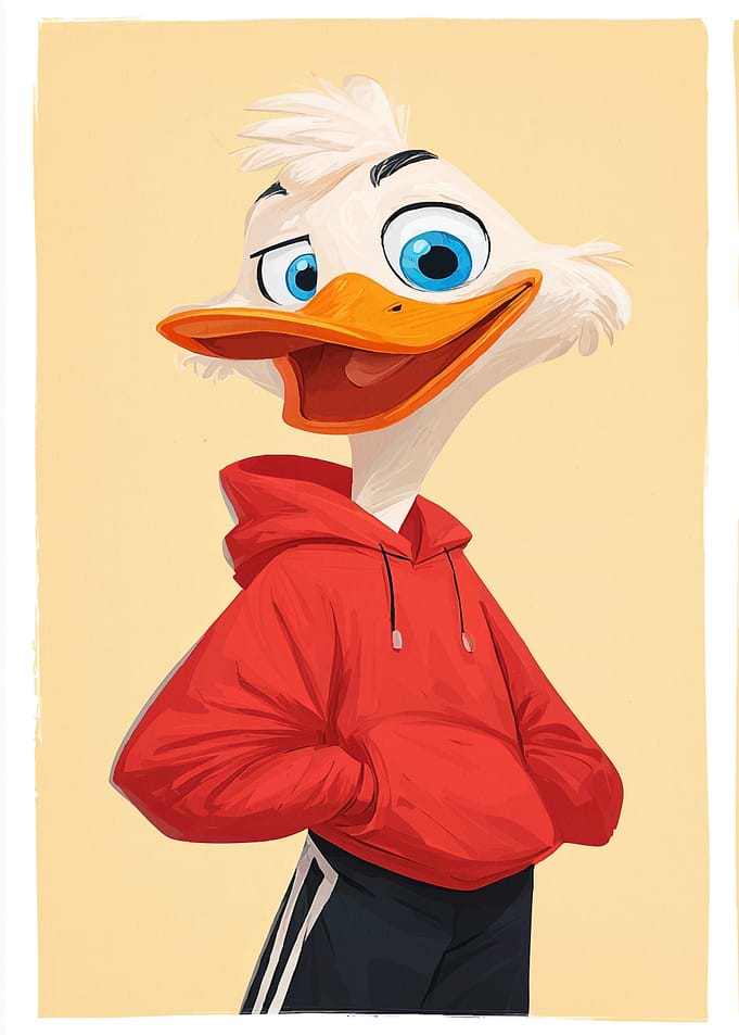 Cartoon Duck in Red Hoodie