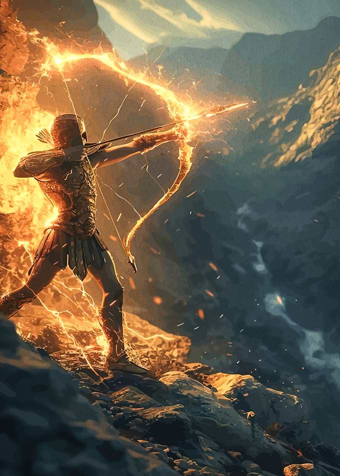 Fiery Archer in Mountainous Terrain