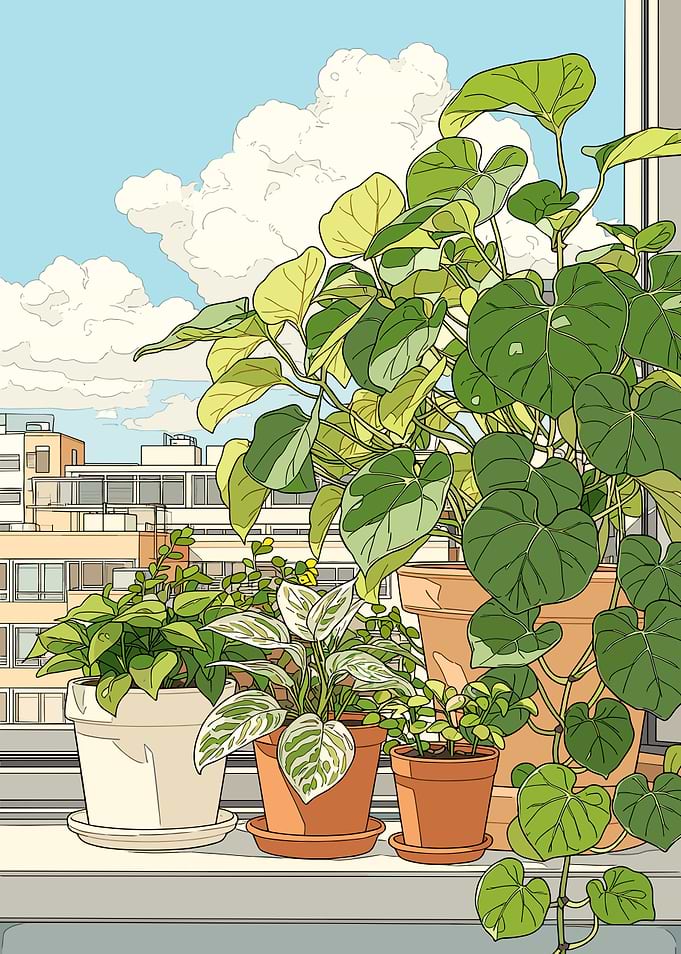 Potted plants on a windowsill