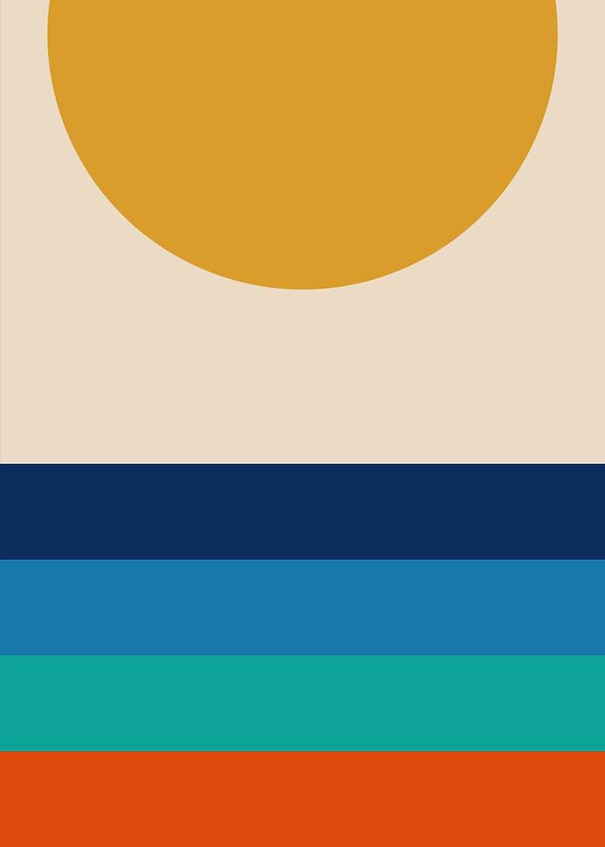Abstract Geometric Sunset with Sea Stripes