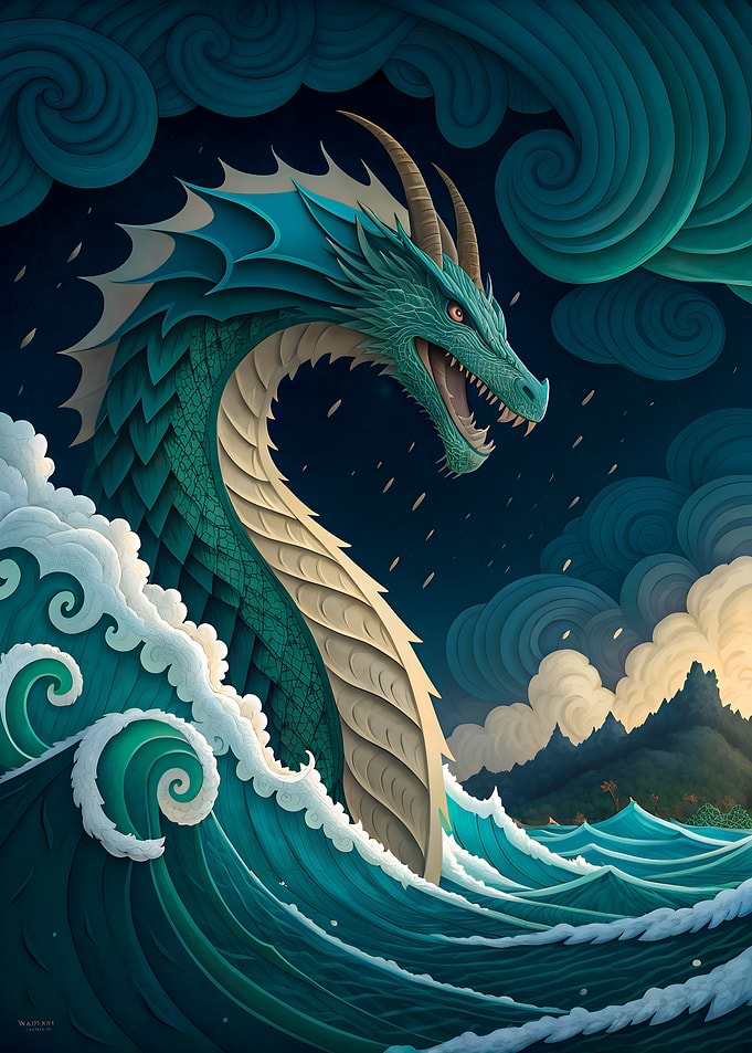 Stormborn Dragon: Layered Papercut Art of Mythical Sea Serpent Rising