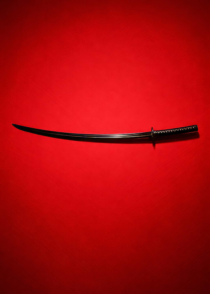 Black Katana on Red Background