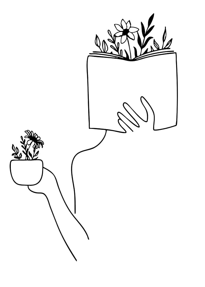Minimalist illustration of book and plant