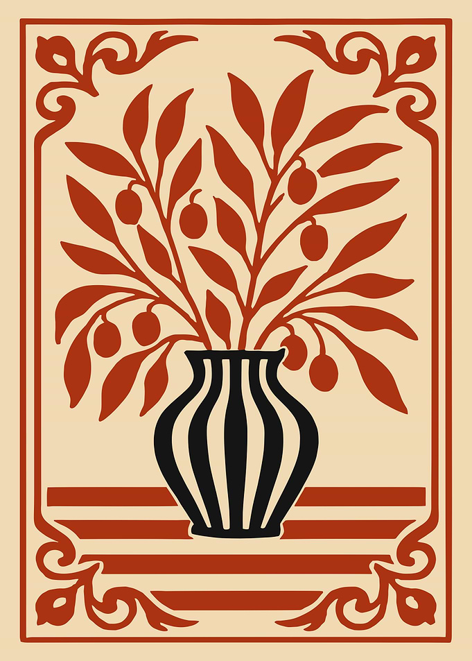 Art Nouveau Floral Vase Illustration