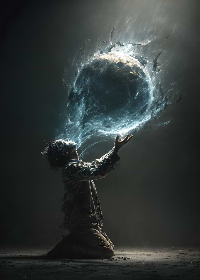 Man summoning cosmic energy