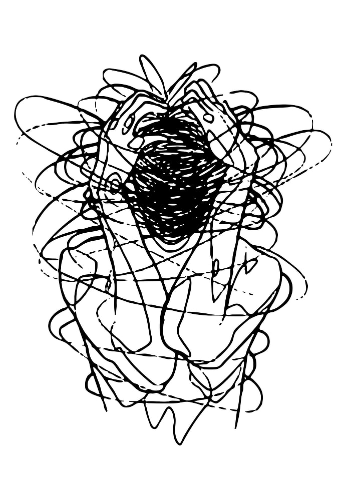 Distressed Figure with Tangled Lines