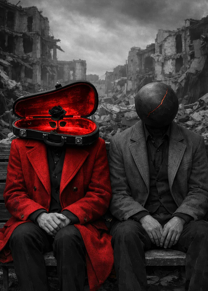 Surreal figures in post-apocalyptic setting