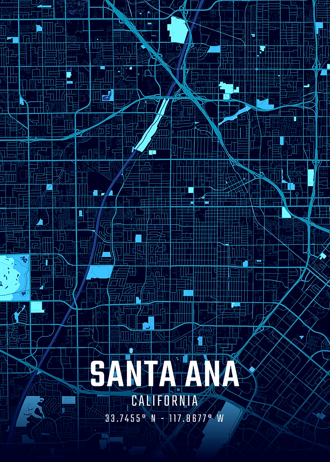 Santa Ana California Midnight CIty Map