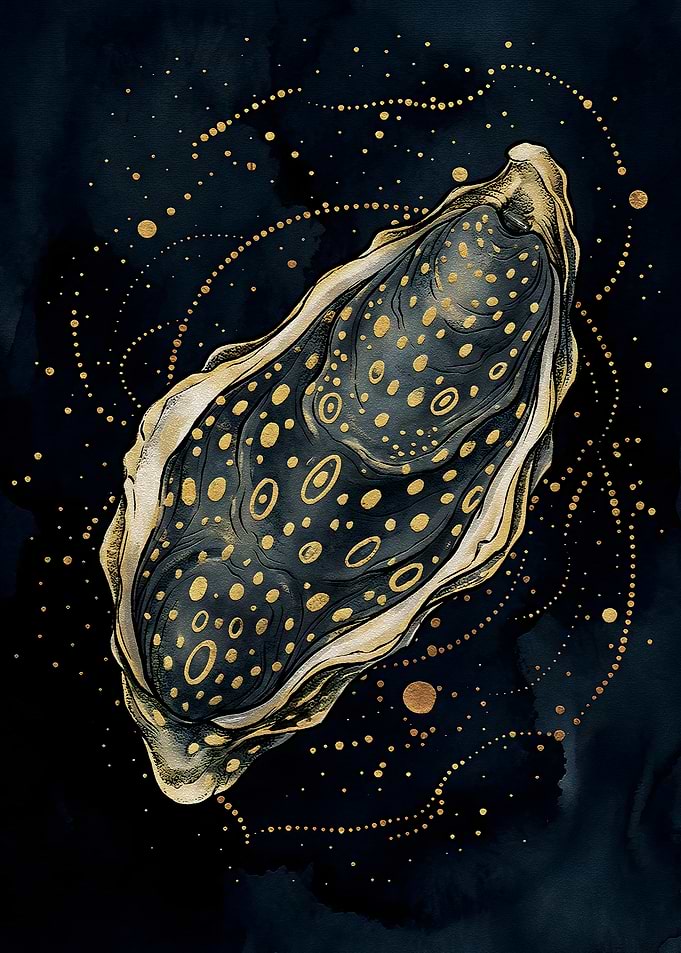 Golden Oyster on Dark Background
