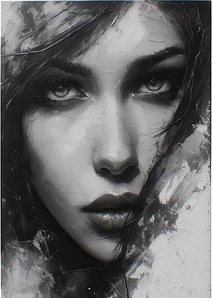 Stunning black and white portrait of a woman with expressive eyes