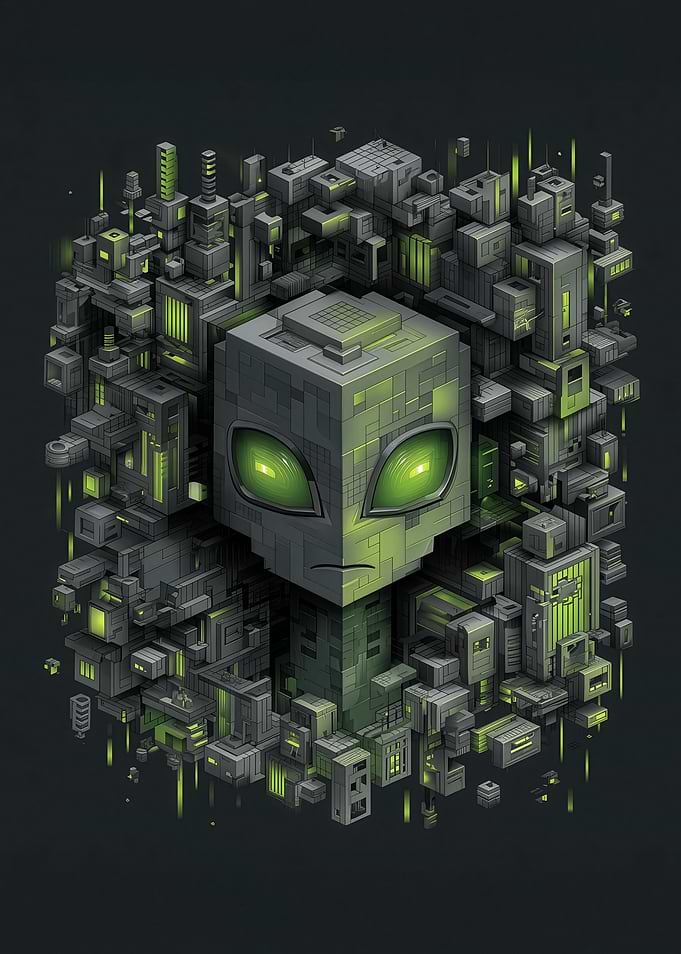 Alien Cityscape with Glowing Eyes