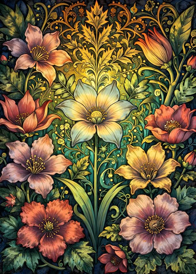 Vibrant Floral Art Nouveau Pattern
