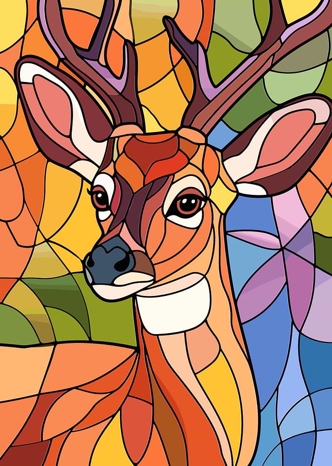 Stained Glass Deer Portrait