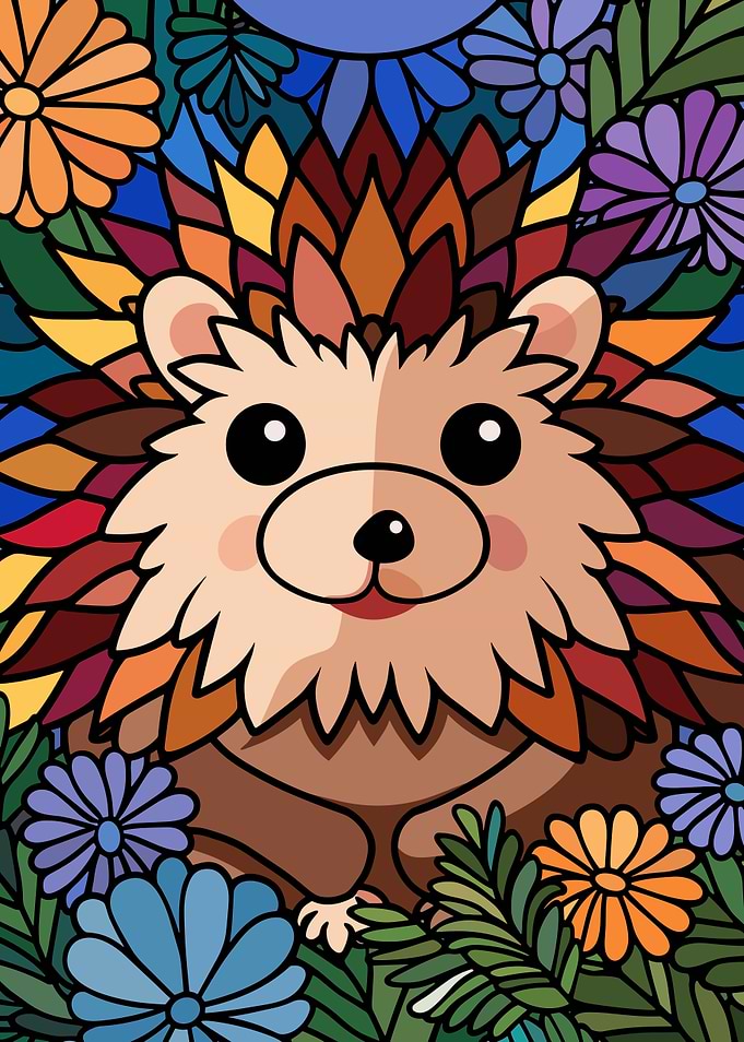 Cute Hedgehog Surrounded by Flowers