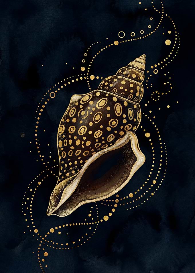 Golden Seashell on Dark Background
