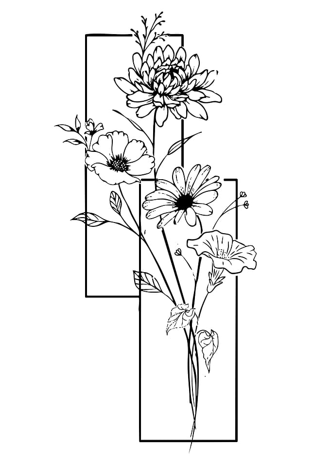 Floral Tattoo Design with Geometric Frames