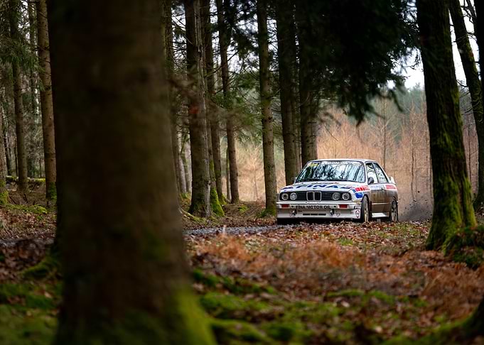 Rally Car Driving Through Forest