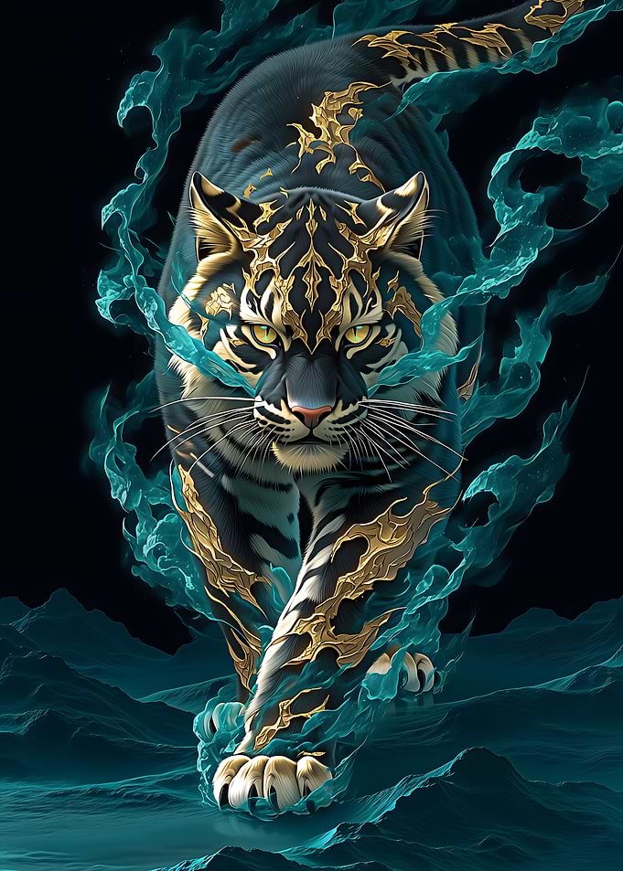 Mystical Tiger with Golden Ornaments