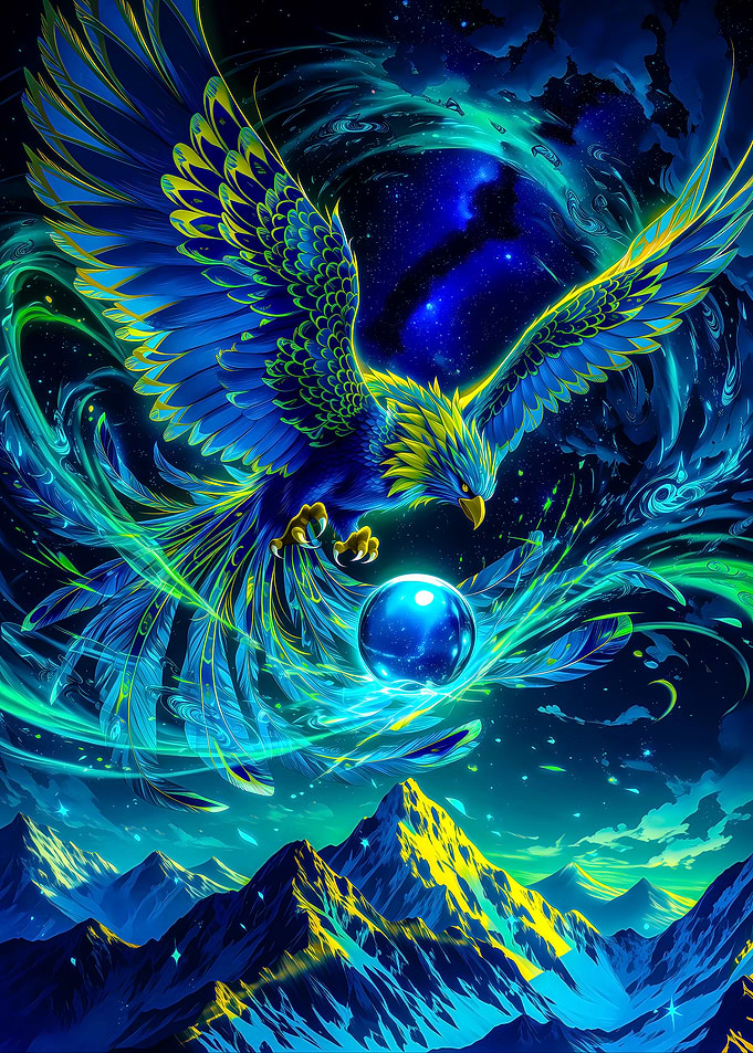 Mythical Phoenix Over Mountains