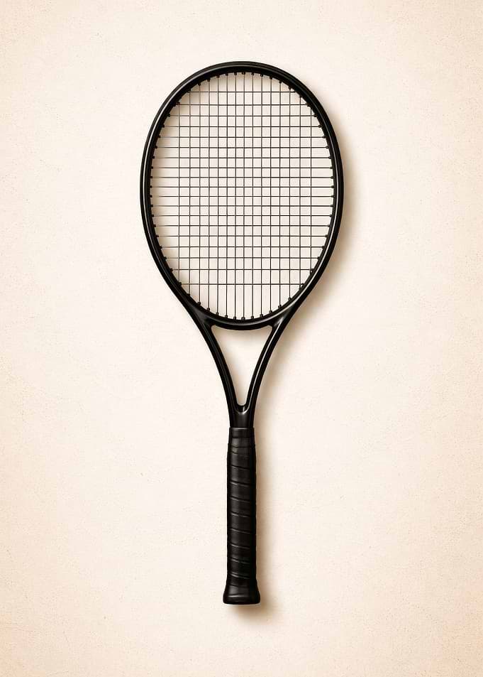 Black Tennis Racket on Textured Background