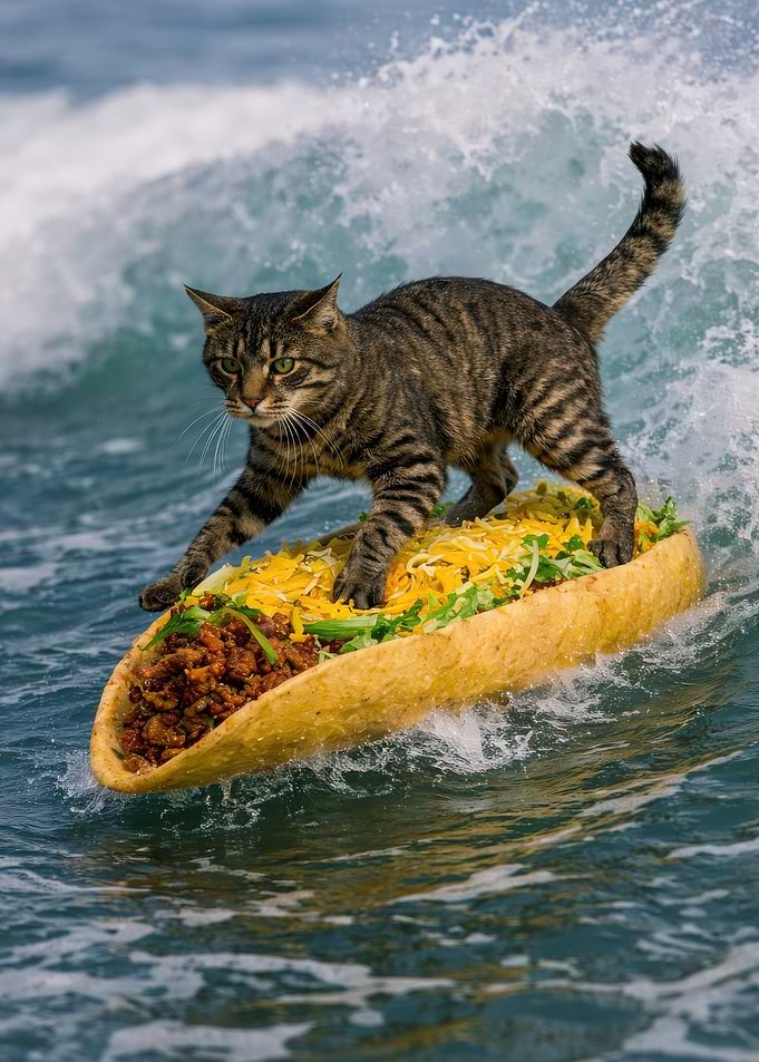 Cat Surfing on a Taco