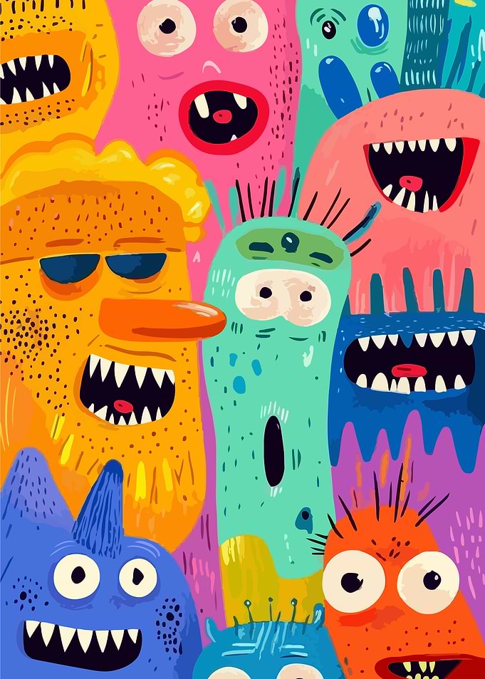 A Colorful Group of Cartoon Monsters