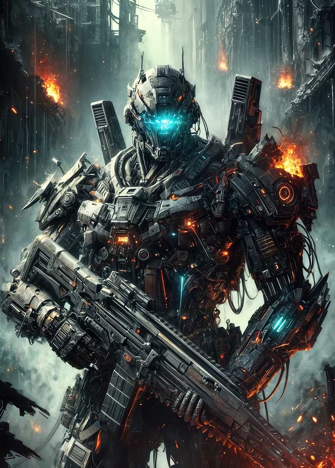 Dystopian Guardian: Urban Cyber Soldier in the Ruins
