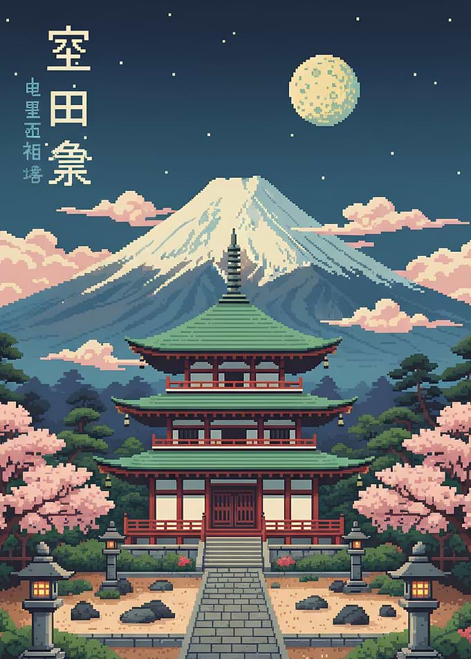 Retro Pixel Fuji Night