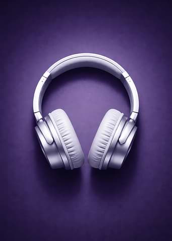 White Headphones on Purple Background