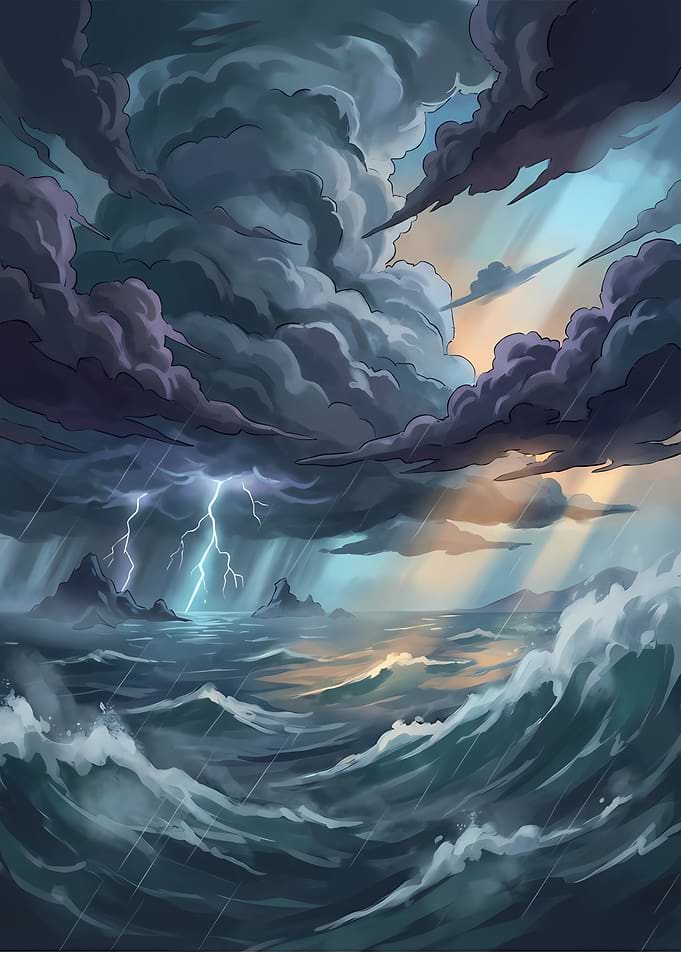 Stormy Seas with Lightning Strike