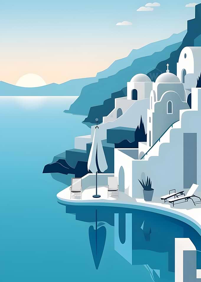 Santorini Island Coastal Village