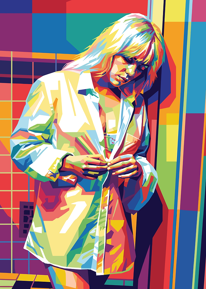 Woman Buttoning Shirt in Pop Art Style