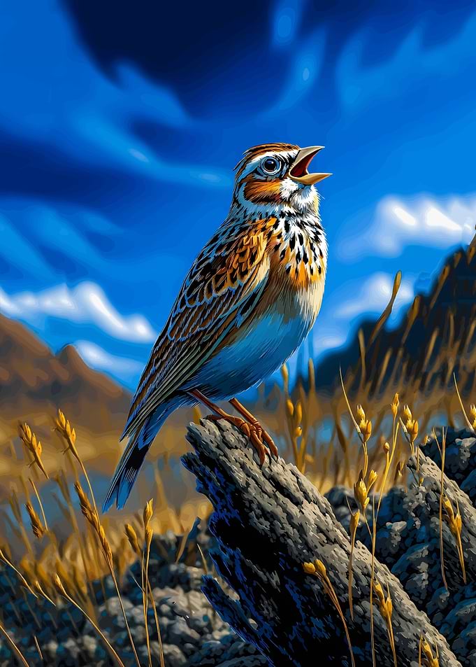 Singing Lark on a Rock