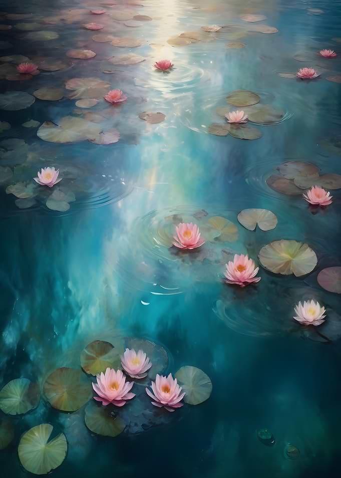 Serene Water Lilies in Blue Water