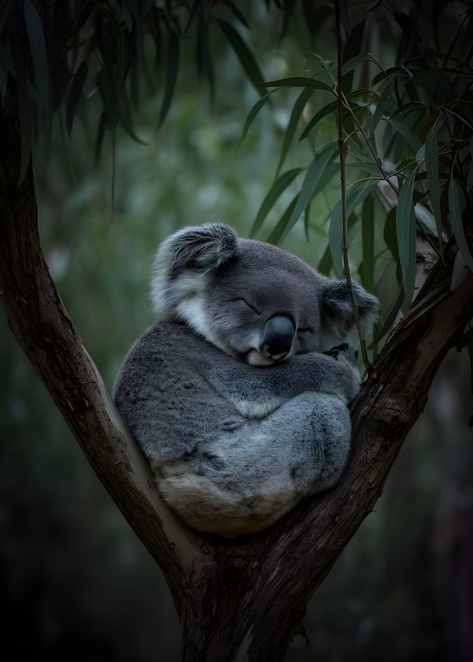 Koala sleeping on a tree branch