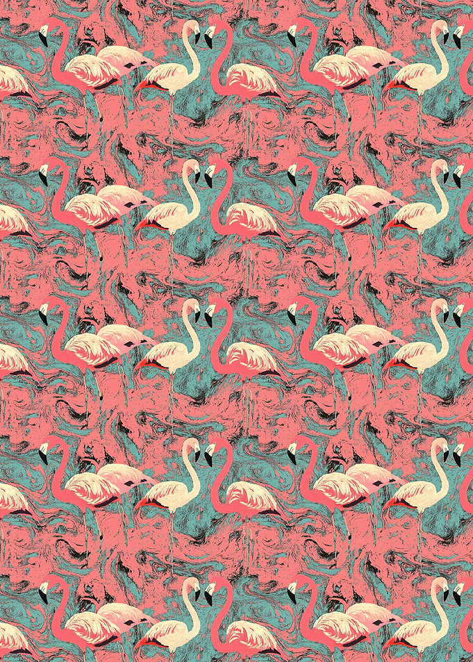 Flamingos on Marble Background