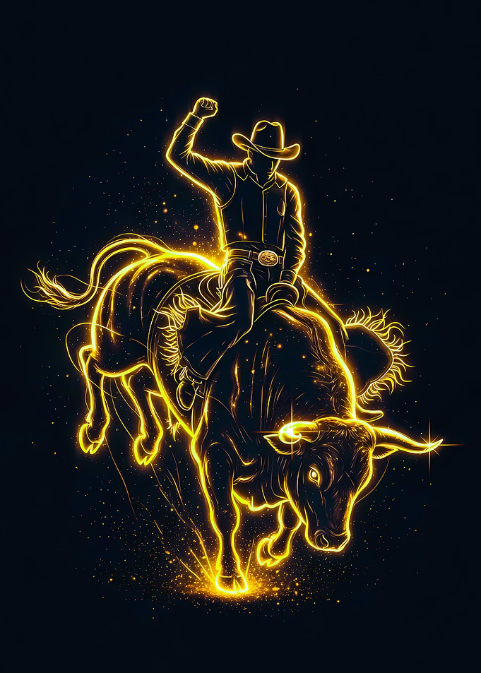 Neon Cowboy Riding a Bull