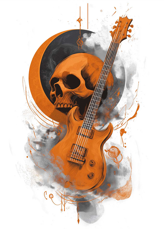 Skull and Guitar with Moon