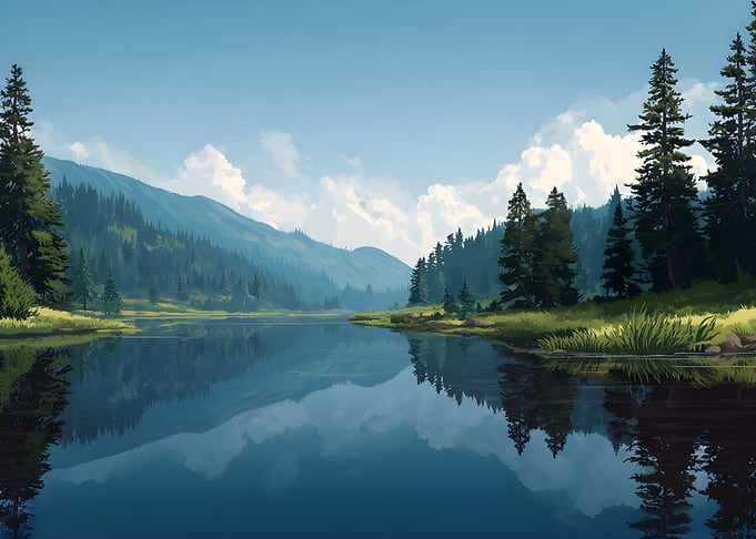 Serene Mountain at Lake Reflection Nature