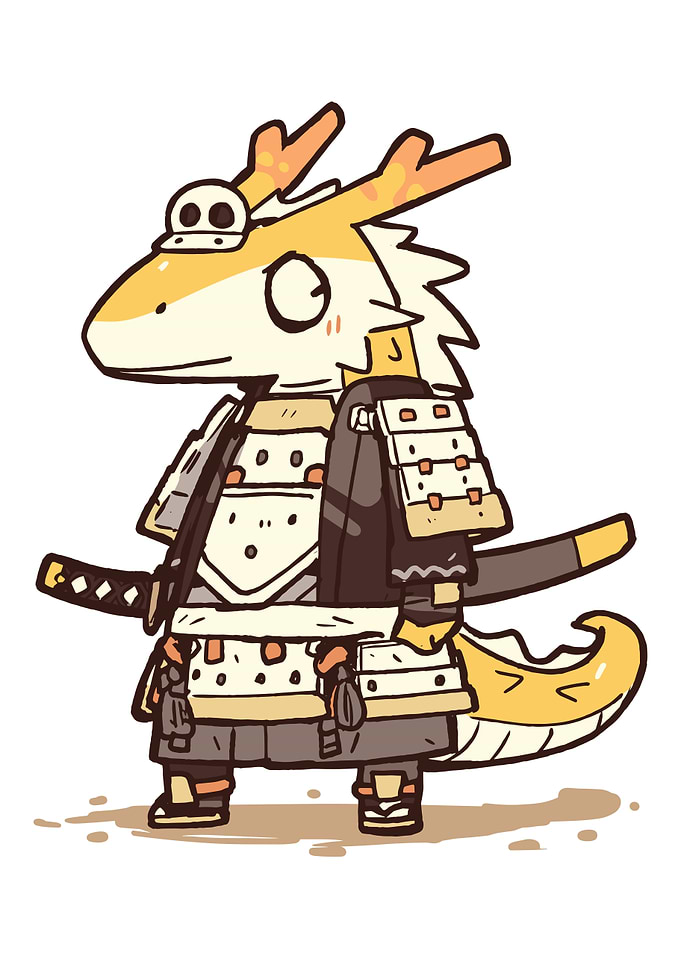 Cute Dragon Samurai Warrior