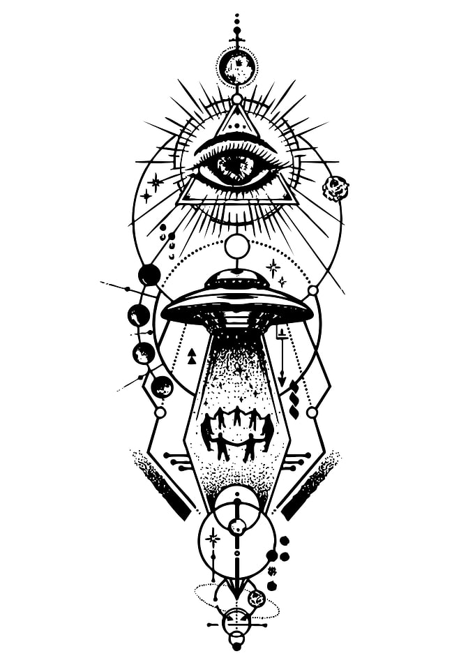 Mystical UFO and Eye Symbol