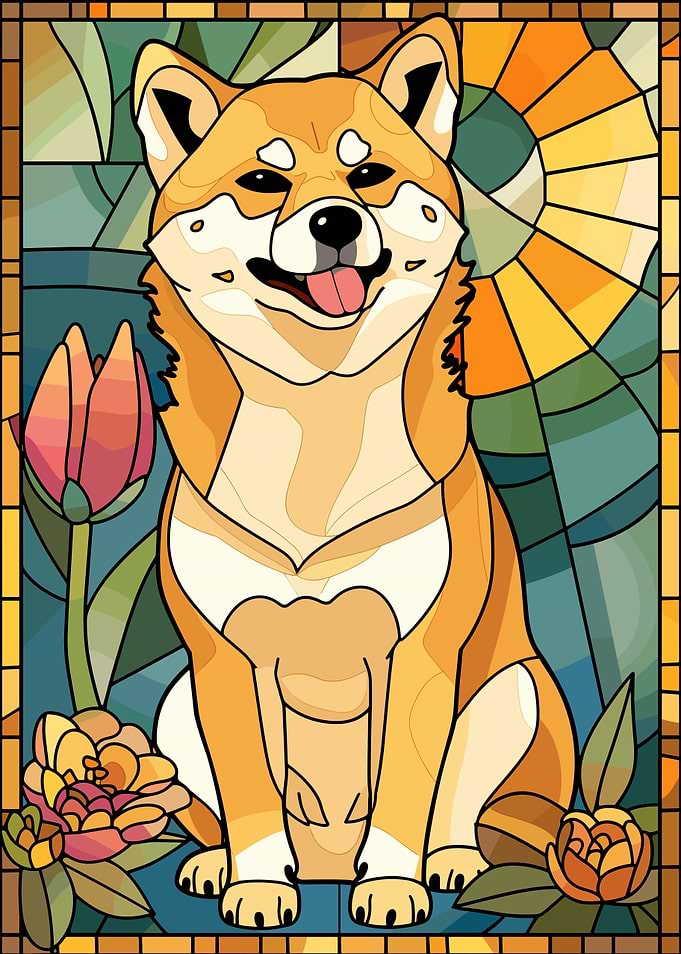 Shiba Inu in Stained Glass Style